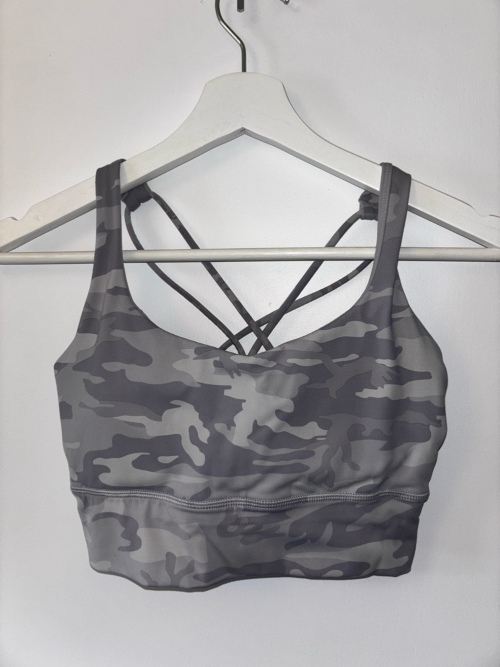 Women's Gray Camo Strappy Sports Bra